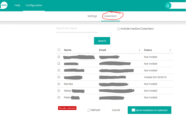 Configuration coworkers